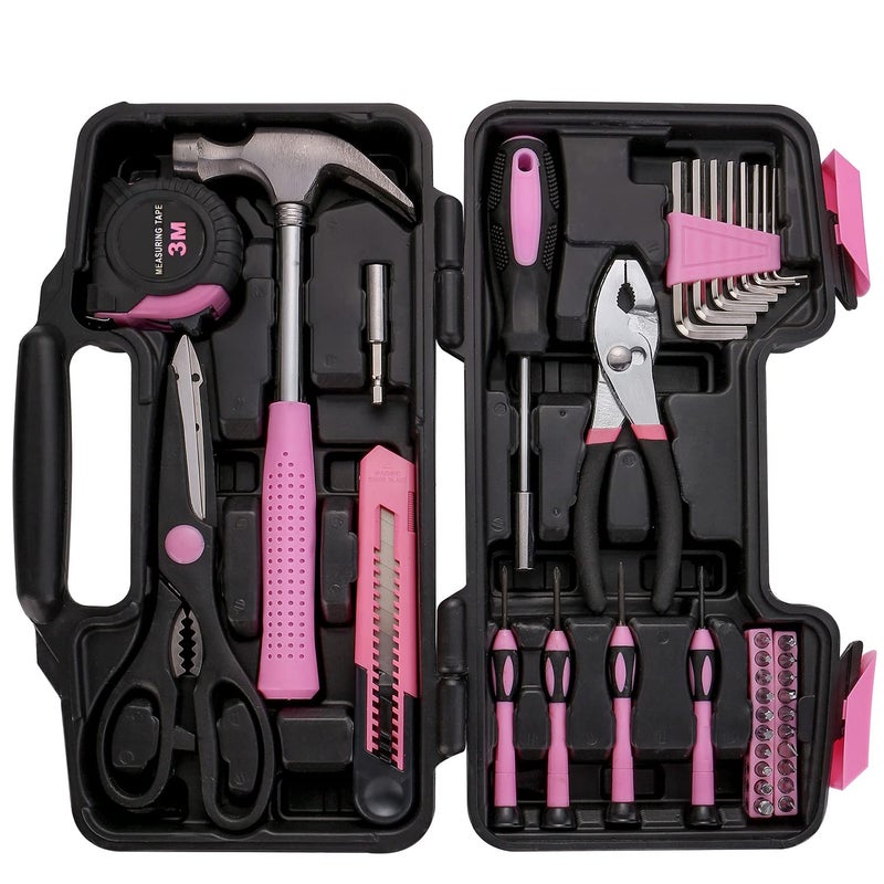 RVOGJP 39 Piece All Purpose Basic Household Pink Tool Kit for Women - Small Tool Set with Toolbox Great for Home  Garage  Office and College Dormitory Use - Image 2
